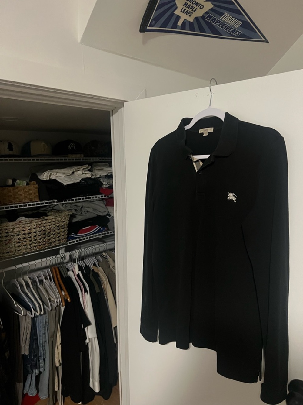 Burberry Black Long Sleeve Polo with White Horse Logo